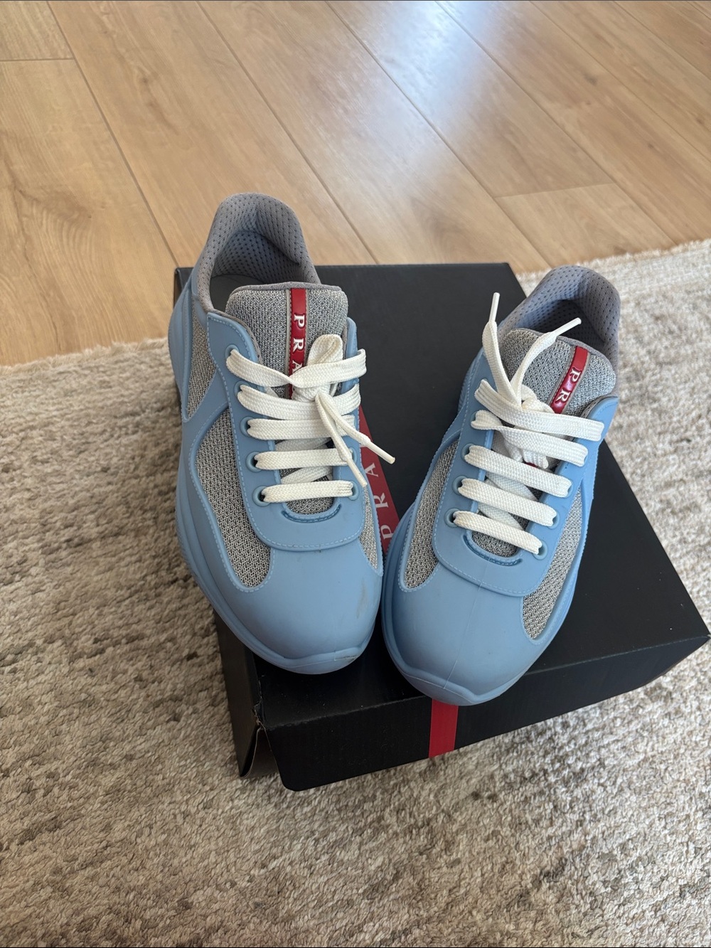 Prada Blue and Gray Lace-Up Sneakers